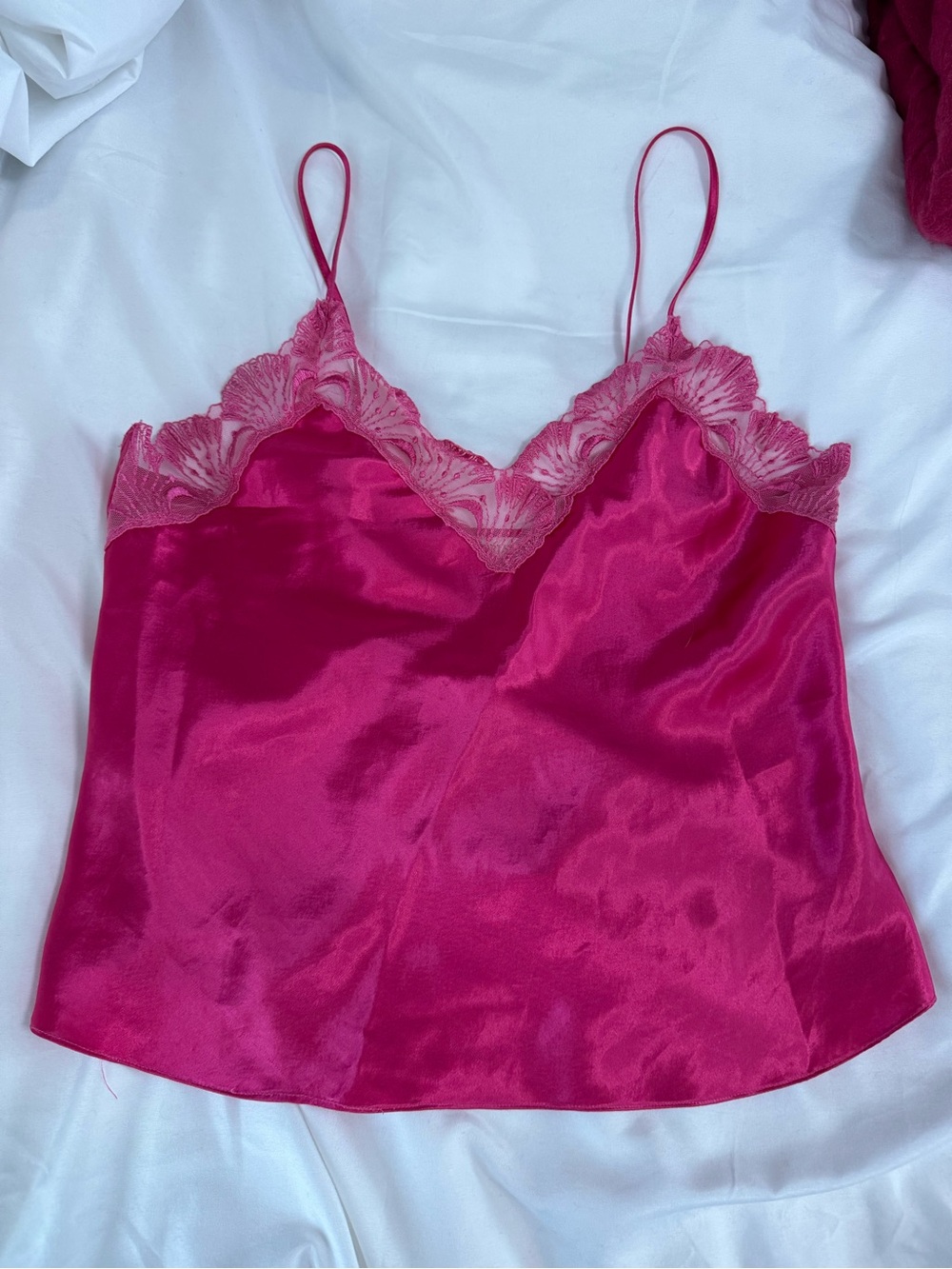 Victoria's Secret Hot Pink Satin Lace Cami gold label
